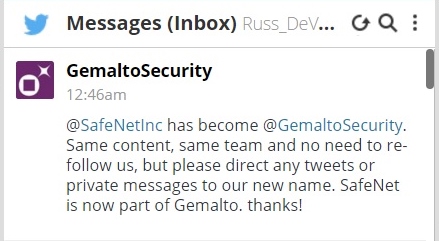 Russ DeVeau SafeNet and Gemalto tweet